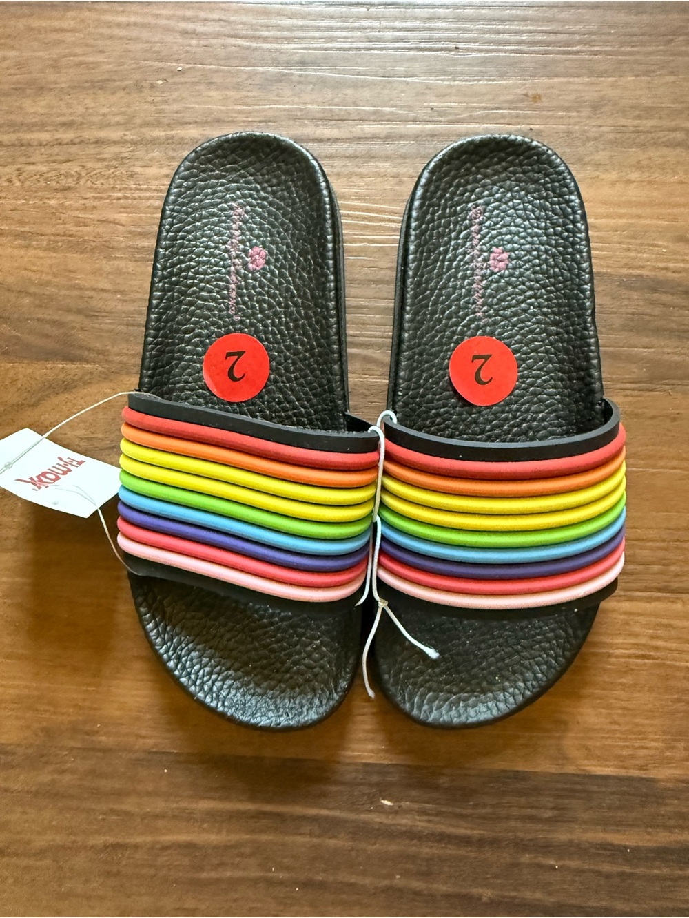 Tommy Bahama Black Slides with Rainbow Stripes